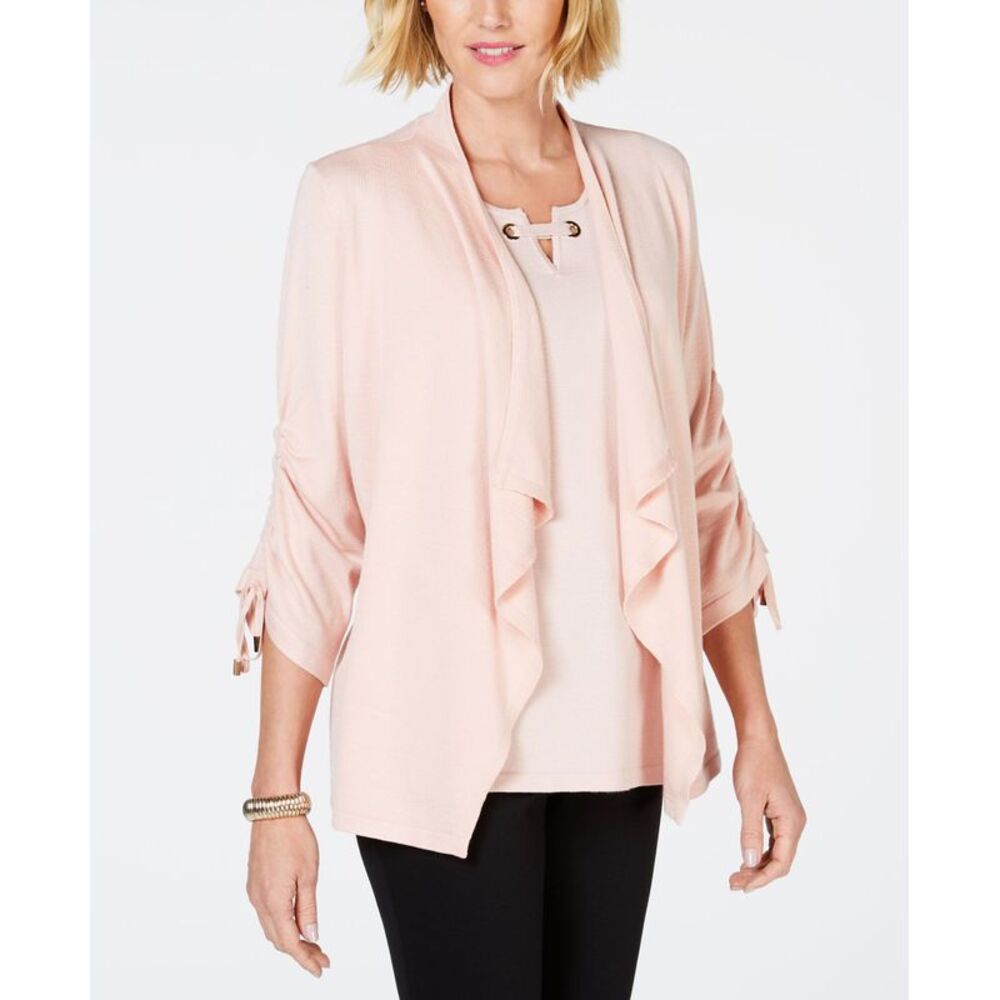 JM Collection Draped Front Ruched Sleeve Cardigan